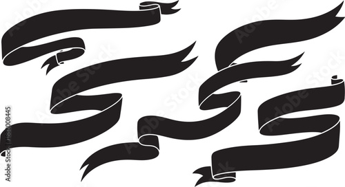 Black ribbons flowing in different directions on white background