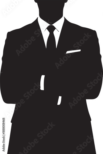 Businessman silhouette with crossed arms, confident professional corporate vector illustration