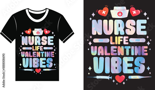 Nurse Valentine T-Shirt Design with Heart and Stethoscope,  Minimal Nurse Valentine T-Shirt Design for Valentine’s Day, Nurse Valentine Shirt Design with Medical Elements