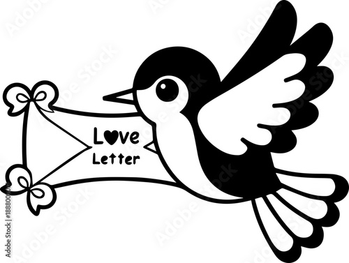 SVG vector illustration of a Valentine bird holding a love letter.Cute Bird Carrying Romantic Love Letter Illustration
