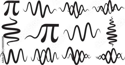 Mathematical pi symbol with various wavy line designs