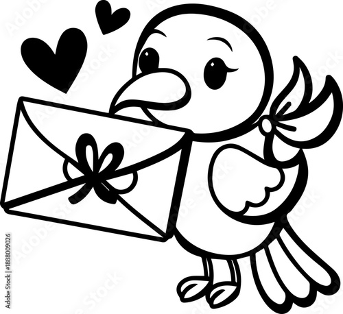 SVG vector illustration of a Valentine bird holding a love letter.Two Birds Sending Love Letter on a Branch