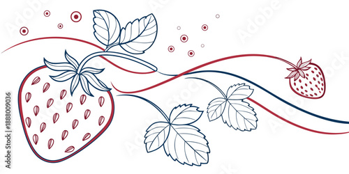 Illustrated strawberry branch with berries