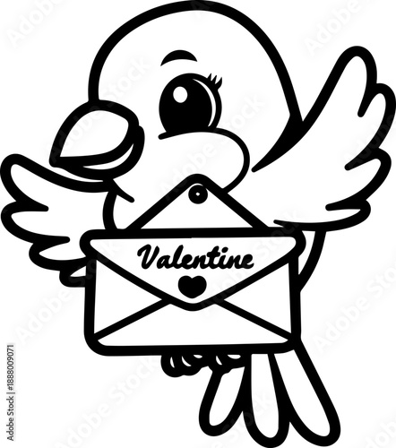 SVG vector illustration of a Valentine bird holding a love letter.Cute Cartoon Birds on Branch with Love Letter