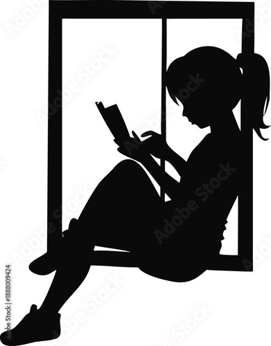 Girl Sitting In A Window Seat Reading Silhouette