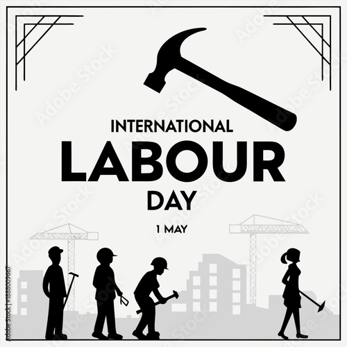 Celebrating International Labour Day on May 1st with Silhouetted Workers and Construction Scenes