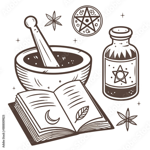 Alchemy and Mystic Collage with Ancient Esoteric Symbols and Signs