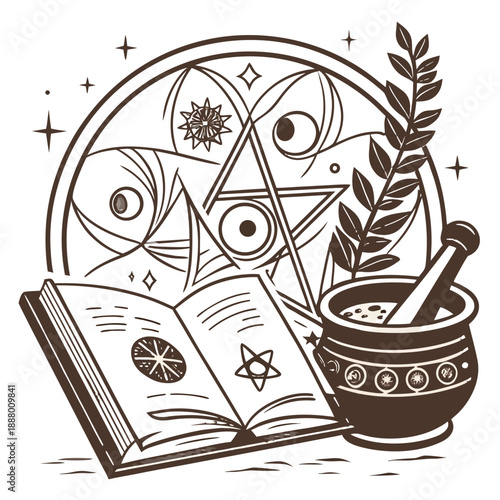 Vintage Alchemy and Mystic Collage with Esoteric Symbols and Ancient Signs