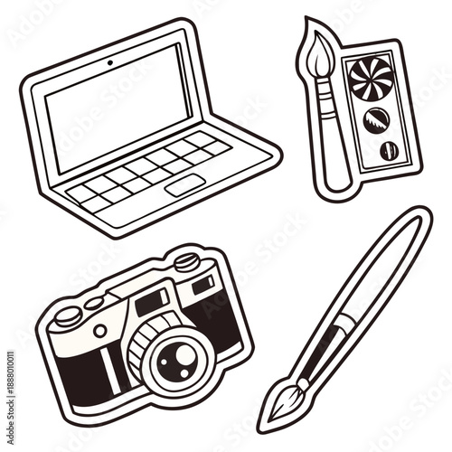 Modern Creative Workspace Stickers Laptop Camera Collage