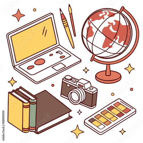 Nostalgic Vintage Creative Workspace Objects Collage