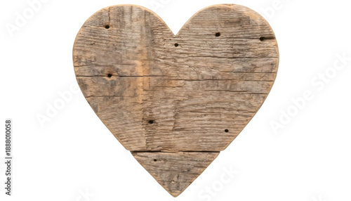 Rustic wooden heart shape with visible grain and nail holes perfect for crafting on transparent background