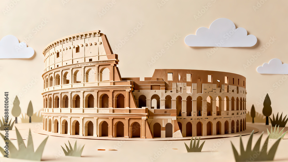 Naklejka premium paper Colosseum illustration, papercut style, layered paper texture visible