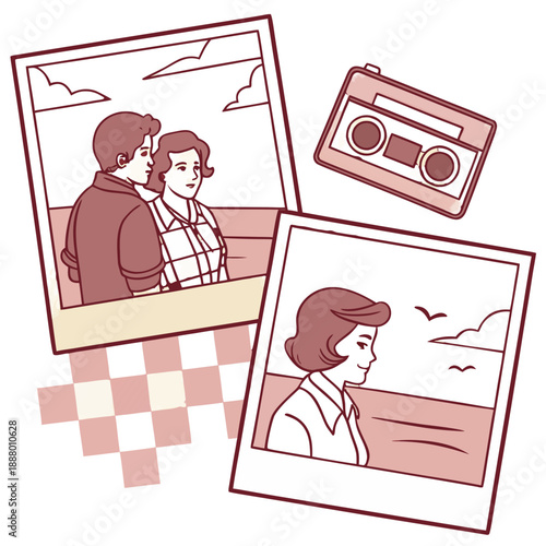 Vintage Memory & Nostalgia Collage with Old Photos & Retro Items