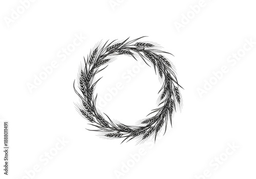 Black wheat wreath circle frame png on transparent background