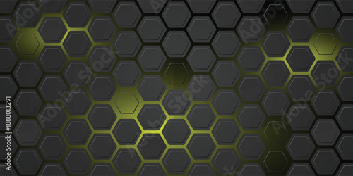 Abstract Hexagon technology black and gold colored honeycomb abstract background. Abstract