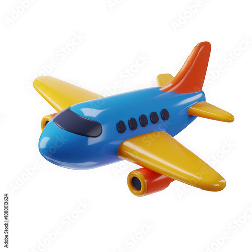 Colorful 3d airplane icon isolated on transparent background