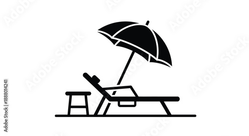 Beach chair and umbrella in a striking black silhouette