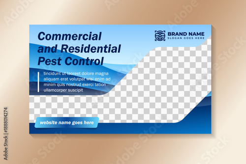 commercial and residential pest control banner template design. Modern Banner with Abstract blue shape and Place for the Photo. horizontal poster usable for Web banner and Print banner.