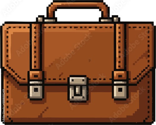 Pixel Art Briefcase A Classic Brown Leather Attache Case for Business and Travel