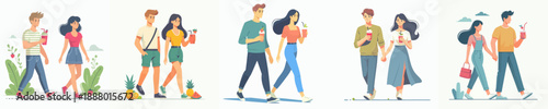 Cartoon Flat Illustration of Couple Walking Together on a White Background