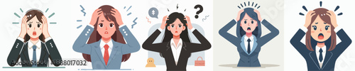 Flat Illustration Worried Businesswoman With Hand on Head Avatar Character
