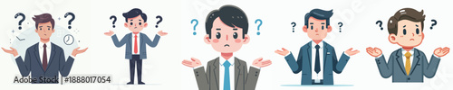 Cartoon Style Confused Businessman Shrugging With Question Marks Illustration