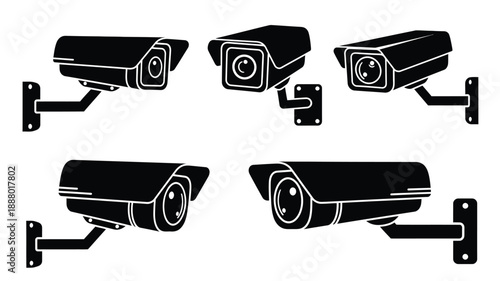 Variations of security cameras in black and white a stylistic silhouette