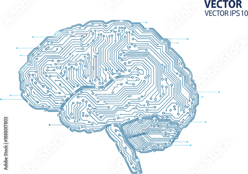 Stylized digital brain with circuit lines representing artificial intelligence, neural networks, and cognitive computing technology concept