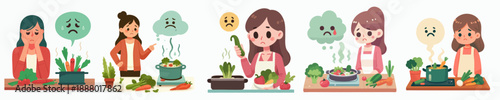 Cute Cartoon Cook Disappointed Cooking Food with Bad Ingredient Illustration