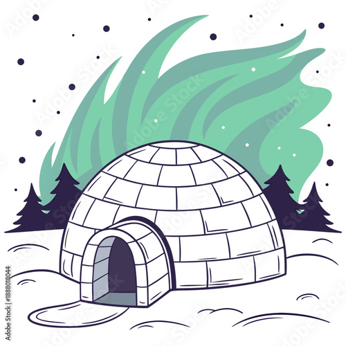 Cozy igloo under northern lights
