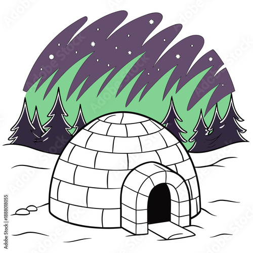 Cozy igloo under northern lights