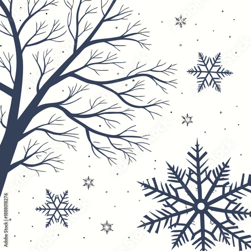 Winter snowflakes and bare tree