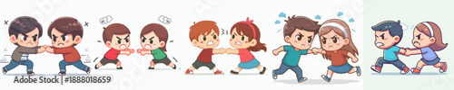 Cartoon Style Rivalry Argument Conflict Between Kids Illustration Design Element