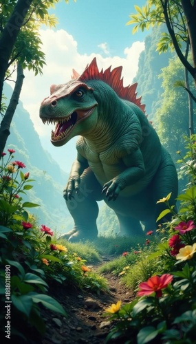 Gigantic carnivore erupts from lush vegetation, wildlife, carnivore, forest