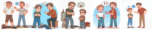 Cartoon Father Scolding Son Illustration with Emotion Expression Character Scene