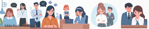 Flat Style Illustration of Unhappy Business People in the Office Workplace