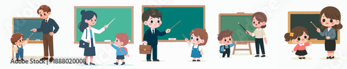 Cute Cartoon Style Teacher and Student Interaction Teaching in Classroom Illustration