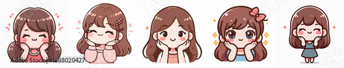Kawaii Style Various Cute Girl Pose Character Cartoon Illustration Set