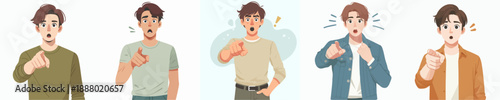 Expressive Digital Illustration of Young Man Pointing with Shocked Expression