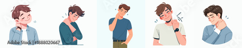 Illustration Collection of Man Feeling Neck Pain Character Expression Pose