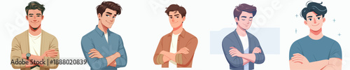 Cartoon Style Confident Man Posing with Arms Crossed Character Illustration