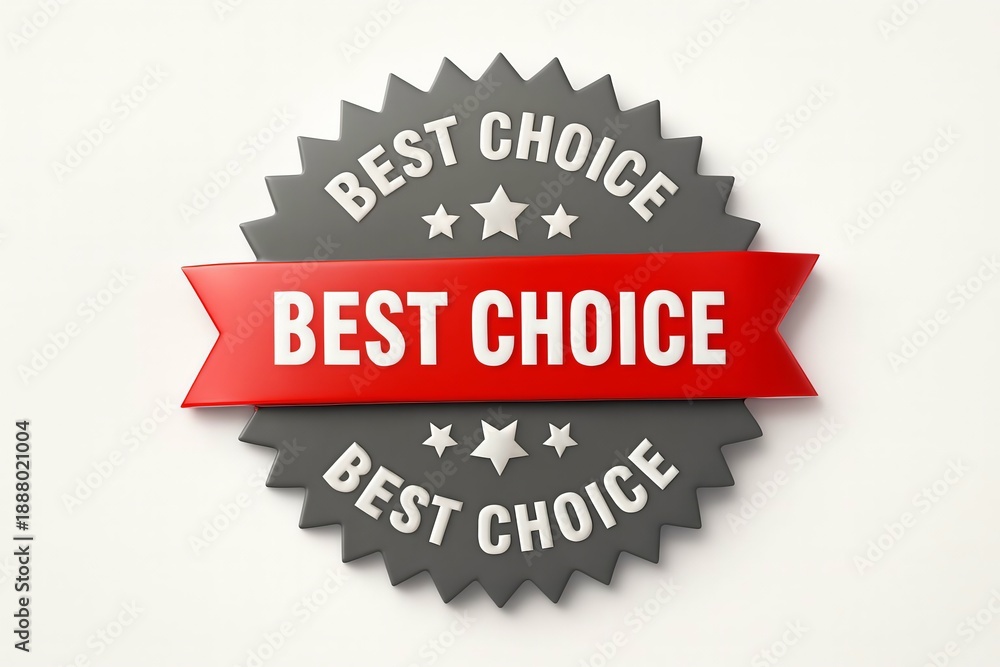 Obraz premium Best choice award badge with red ribbon and stars