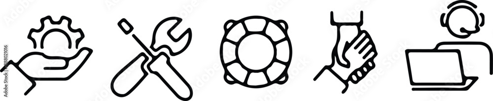 Obraz premium service support help black line icon set vector illustration design 