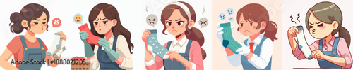 Cute Cartoon Style Illustration of Woman Disgusted by Smelly Socks