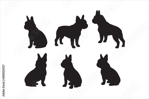 Silhouettes of french bulldogs in various poses and orientations