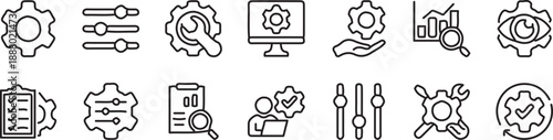 gear setting black outline icons set vector illustration collection design art image