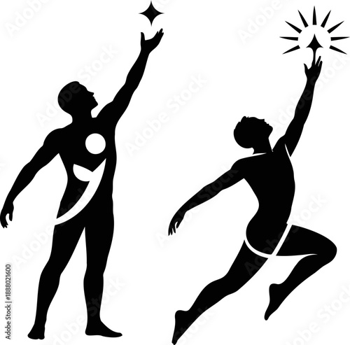 Black silhouette figures reaching for stars aspiration