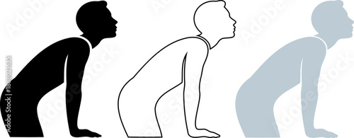 Three Men Silhouettes Crouching Different Colors bending