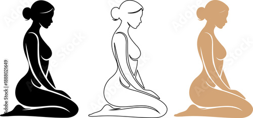 Three Women Silhouettes Kneeling Different Colors woman
