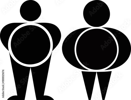 Two abstract figures with circular midsections people
